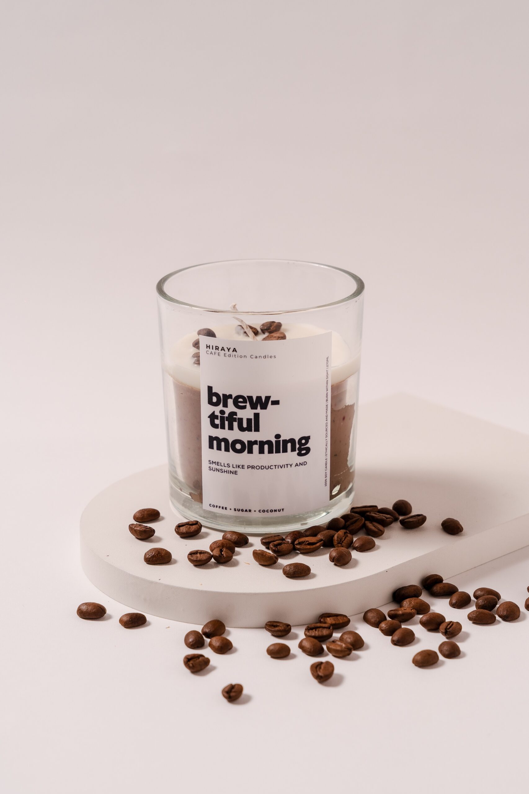 Bold coffee‑scented soy candle with coconut and sugar notes in 300ml jar