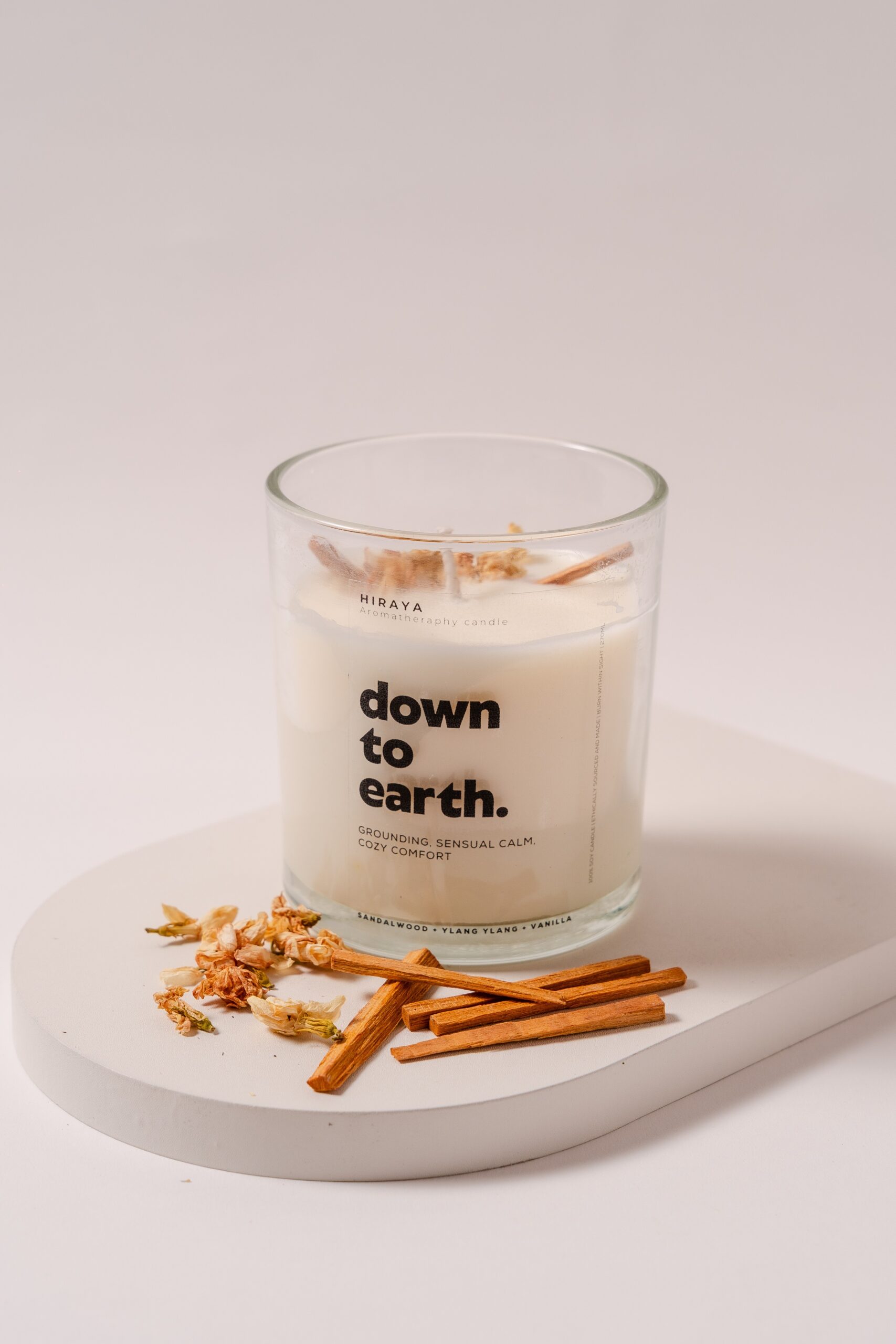Grounding soy candle with sandalwood, ylang‑ylang, and vanilla blend in 300ml jar