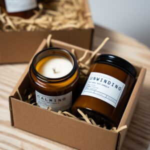 Calming and Unwinding aromatheraphy candle in kraft box