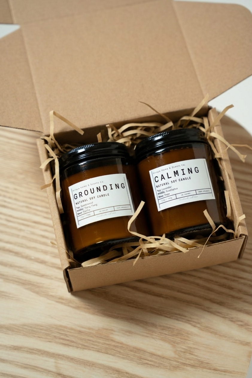 Grounding and Calming candle in kraft box gift set