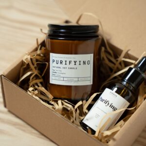 Purifying candle and fragrance oil giftset inkraft box