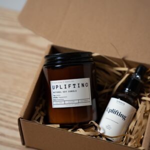 Uplifting candle and fragrance oil giftset in kraft box