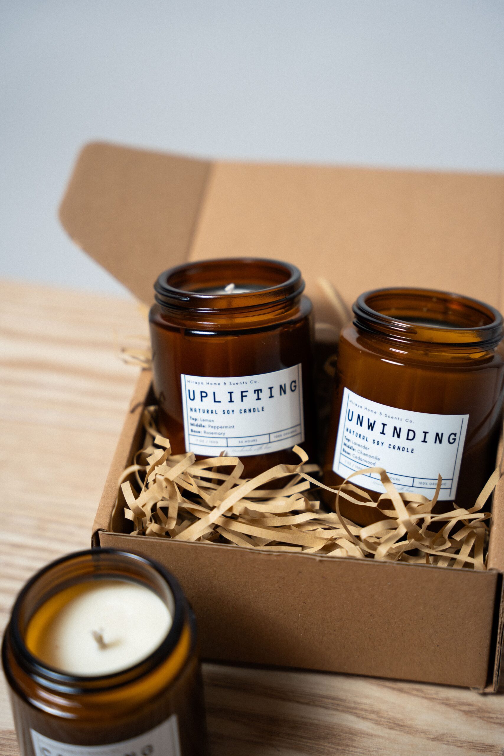 Uplifting + Unwinding aromatheraphy candle in kraft gift box