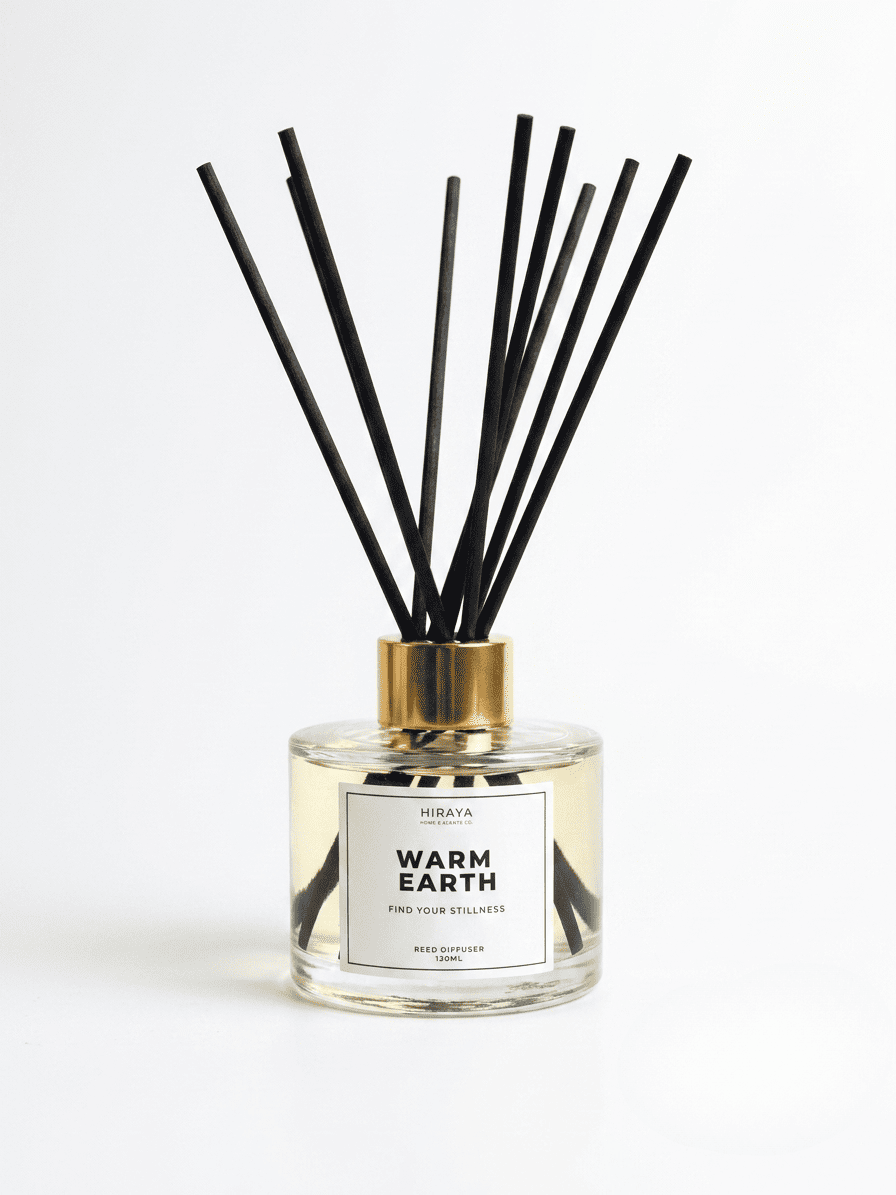 warm earth reed diffuser in white background